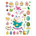 Colorful Easter window stickers featuring cute white rabbit, patterned eggs, and flowers. - Hatching Rabbit Style (HY-128D) / 1 Piece