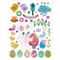Easter bunny and colorful egg sticker sheet with happy cartoon spring garden motifs. - Rabbit with Brush Style (HY-128E) / 1 Piece