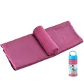Serviette rafraîchissante rose à séchage rapide dans une bouteille de sport bleue - 1 Pièce (30*100CM) / Rose rouge