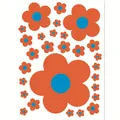 Retro orange and blue hippie style flower wall decals set for home and school decor - 22*30cm / Orange Red