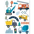 Vibrant cartoon construction and fire vehicle wall stickers for kids room decoration - HY-118B Style / 22*30cm Single Sheet