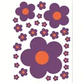Set of vibrant retro hippie style flower wall decals in purple and orange tones. - 22*30cm / Purple