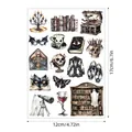 Vintage Gothic Halloween watercolor sticker sheet featuring ghosts and skulls 12x17cm - Midnight Witch Style (A797) / 1 Piece