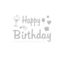 Silver Happy Birthday decorative sticker with balloon and gift icons for DIY cards - Gray Artistic Font Sticker (A414)
