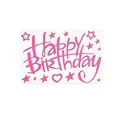 Detailed macro view of pink Happy Birthday decorative sticker with stars and heart icons - Pink Artistic Font Sticker (A415)