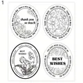 Hoja de cuatro etiquetas ovaladas vintage de flores de agradecimiento para regalo - Estilo de Dibujo Lineal Floral en Blanco y Negro (A293)