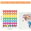 280 colorful map location stickers across 5 sheets, perfect for travel and DIY projects. - A223 / 14x11.8cm (5 Sheets Total 280 Pcs) / Multicolor (Map Location Pin Style)