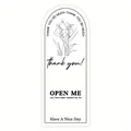 Detailed graphic of a white arched seal sticker with black floral art and thank you text - Black And White Line Drawing Style (A291) / 15x6cm/Piece