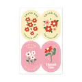 Close-up detail view of four cute floral thank you stickers for gift sealing and baking. - 4 Stickers/Sheet / Style A308