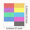 Macro shot showing dimensions of multi-color circular dot labels for organization - Ten-Color Round Polka Dot Sticker (A226) / 23.5x21.3cm / Colorful