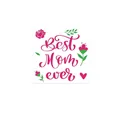 Mother's Day sticker label with pink Best Mom Ever text and floral heart patterns. - Rose Red Rose Green Leaf Heart Style (A404)