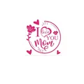 Pink Mother's Day sticker design featuring I love YOU Mom text and hearts. - Rose Pink Vine Wreath Style (A405)