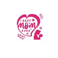 Detailed view of pink heart-shaped Mother's Day stickers with 'Best Mom Ever' text. - Pink Heart Kiss Silhouette Style (A407)