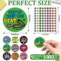 Dimensions and variety detail of 1080pcs music stickers in 9 styles - Musical Instrument Round Stickers (A535) / 1080 Pieces/Pack (28x33cm)