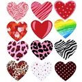 Detailed view of 12 assorted heart sticker designs with animal prints and patterns - A426 / 13x17.5cm