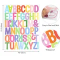 Colorful waterproof alphabet sticker sheet detail with size markings and feature icons - Colorful Letter Sticker (A488) / Single Sheet (25x32cm) / Colorful
