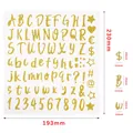 Dimensions of gold glitter alphabet and number sticker sheet for DIY greeting cards - ZT-104 Gold Glitter Letter Stickers / Single Sheet (19.3*23cm)