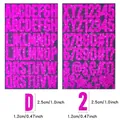 Detail view of 2.5cm pink glitter alphabet and number stickers for DIY crafts. - Pink Glitter (A231) / 2 Sheets/Set