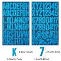 Blue glitter letter and number sticker set detail with 2.5cm height measurement - Blue Glitter (A232) / 2 Sheets/Set