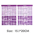 Detail view of purple alphabet and number sticker sheets measuring 15.1x20 cm. - Alphabet Number Set (A78) / 2 Sheets/Set (15.1x20cm) / Purple