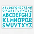 Premium blue uppercase alphabet sticker sheet for DIY crafts and gift card decoration - Hand-drawn Art Font (389) / Single Sheet (34.2x22cm) / Cyan