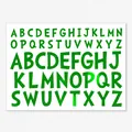 Green waterproof alphabet adhesive sticker set for DIY craft and gift decoration - Hand-drawn Art Font (389) / Single Sheet (34.2x22cm) / Green