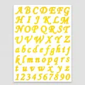 Yellow waterproof alphabet and number sticker sheet for DIY gift cards and crafts. - A385 Artistic Script (Yellow) / Single Sheet 【27x18.5cm】