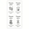 Set of 4 cartoon flower sealing stickers with Thank You and Have a Nice Day text - Floral Line Drawing (A273) / 13x7cm/Sheet