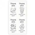 Four unique black and white cartoon 'Thank You' seal stickers for gift box packaging - Dessert Line Drawing (A274) / 13x7cm/Sheet