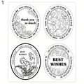 Juego de pegatinas ovales de flores con frases en inglés como Thank You y Best Wishes - Estilo de Dibujo Lineal Floral en Blanco y Negro (A293)
