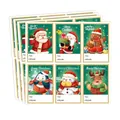 Juego de seis etiquetas de regalo de Navidad To/From con lindos personajes de Papá Noel y renos - Estilo de Etiqueta Navideña Verde Oscuro (A354)