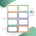 Product detail showing dimensions of colorful border name labels with 8 tags per sheet - Universal Style (A283) / 8 Tags Per Sheet (21.0x15.3cm)