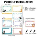 Detailed dimensions and product sizes for 8 unique cat themed writable name stickers - A131 Cat Style / 21cm*15.3cm