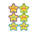 Set of six colorful star-shaped birthday stickers for party favors and gift labels - A750 Style (Purple Green Blue Borders) / 6 Pieces/Sheet (16.5x25cm)