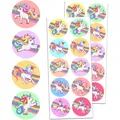 Sheet of 3.8cm round unicorn and rainbow stickers with colorful pastel backgrounds - Unicorn Series (A709) / 10 Patches