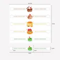 Detail view of cute dessert baking stickers with precise dimension labels in cm - Dessert Baking Series (A118) / 1 Sheet (18.5cm*17cm)
