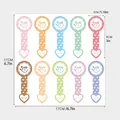 Detailed size diagram of colorful smile long-strip stickers for cake box sealing. - Cartoon Smile Face (A109) / 17x17cm (10 Pieces Per Sheet)
