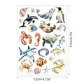 Detailed dimension view of watercolor ocean animal stickers sheet, size 12x17 cm. - A656 (Marine Life) / 17x12cm/Sheet