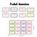 Dimension chart for 16-count colored self-adhesive storage labels in CM and IN - Colorful Scalloped Edge (16 Stickers/Sheet) / 22cm*14cm