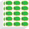 Vista de detalle de varias hojas de etiquetas de precio verdes con símbolo de dólar - Estilo Verde (A712) / 24cm*27cm