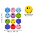 Detail view of 5cm colorful smiley face stickers with precise dimension markings in inches. - A739 / 21cm*16cm
