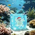 Detailed view of a blue luminous cube toy featuring Santa Claus in an underwater scene - 5.5cm Cube / OPP Packaging / Luminous Santa Claus