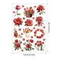 Detailed product view showing dimensions of the red rose sticker sheet 12x17cm. - Flower Basket And Floral Combo (A628) / 17x15cm Single Sheet