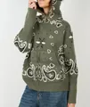 Vintage green paisley knitted zip-up hoodie with a relaxed fit and retro bandana pattern - M / Tops / Army Green