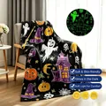 Manta de franela de Halloween que brilla en la oscuridad con calabazas y fantasmas - Halloween / 70*100CM
