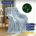 Manta de franela que brilla en la oscuridad motivo océano para niños decoración - Mundo Marino 2 / 100*150cm