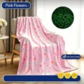 Manta de franela rosa con flores que brilla en la oscuridad para sofá y cama hogar - Flor Rosa / 100*150cm