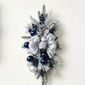 Décoration de Noël nordique élégante avec des baies bleu marine et un nœud en velours - Style 6 Boule Vert Foncé / Vert Foncé