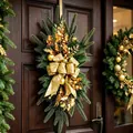 Guirlande de Noël élégante en forme de goutte avec nœud doré et branches de sapin - Style 10 Ruban Doré / Or