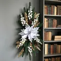 Décoration de Noël élégante en blanc et or pour escalier, style festif nordique chic. - Style 8 Fleur Blanche